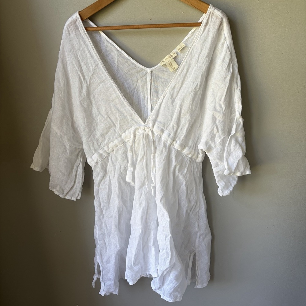 Cynthia Rowley Women's Swim Cover Up 100% Linen Boho Trendy Size Large White